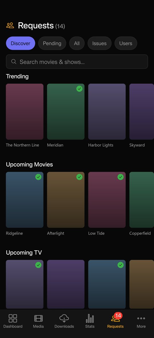 The Plundarr requests screen with trending and upcoming titles